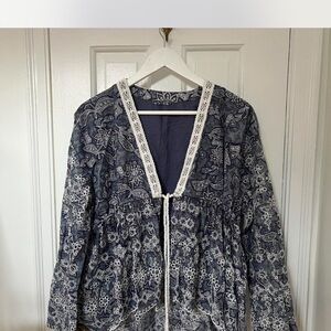 Free People Blue and White Floral Top